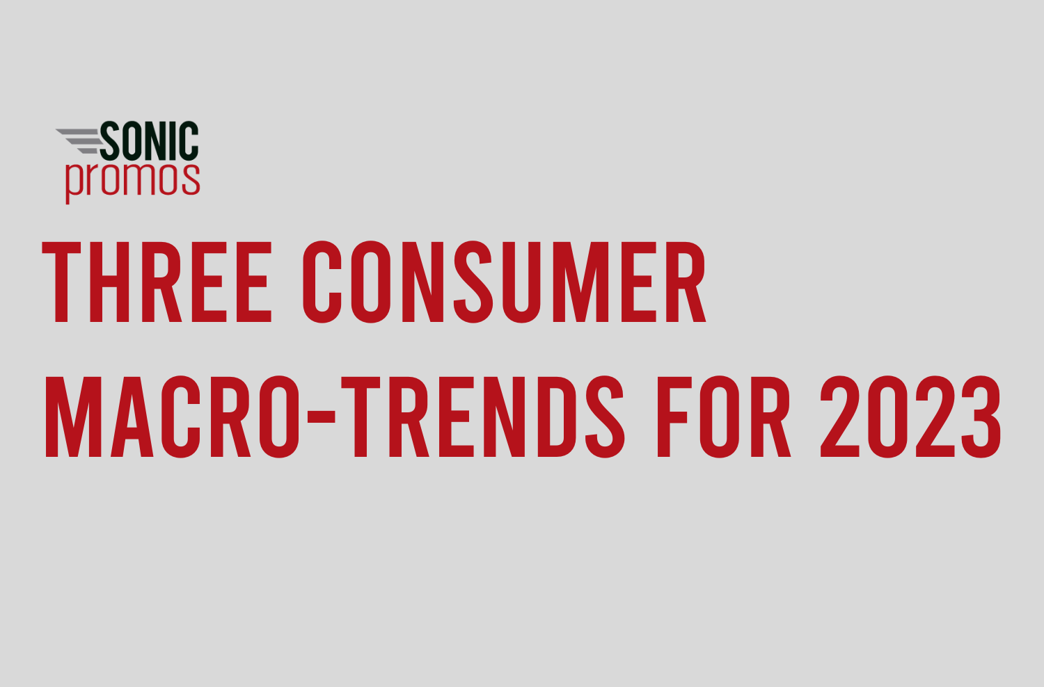 Red text on grey background. Text reads: "three consumer macro-trends for 2023"