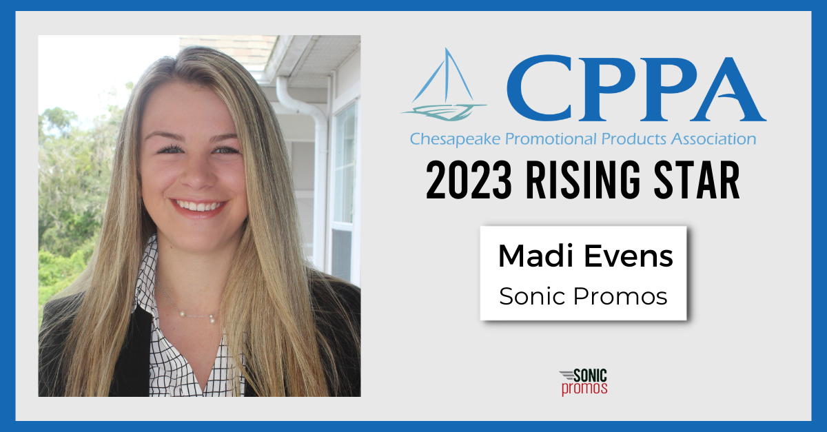 A picture of Madi Evens. Next to her, the CPPA logo and text: "2023 Rising Star. Madi Evens. Sonic Promos."
