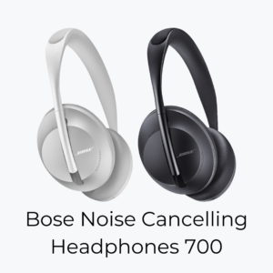 Two images of the Bose NOise Cancelling Headphones 700. One is a silver-white color, the other is all black
